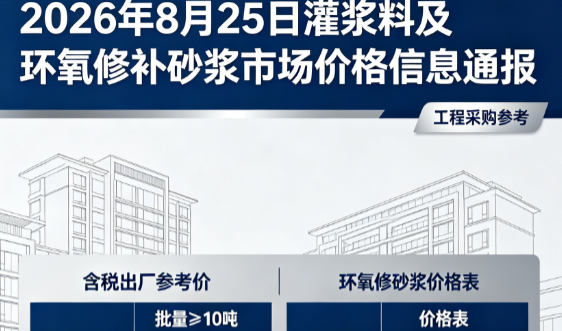 石河子2026年8月25日灌浆料及环氧修补砂浆市场价格信息通报
